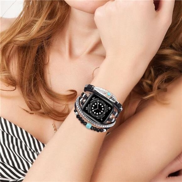 NEW Black Multilayer Beaded Apple Watch Band - Picture 5 of 6